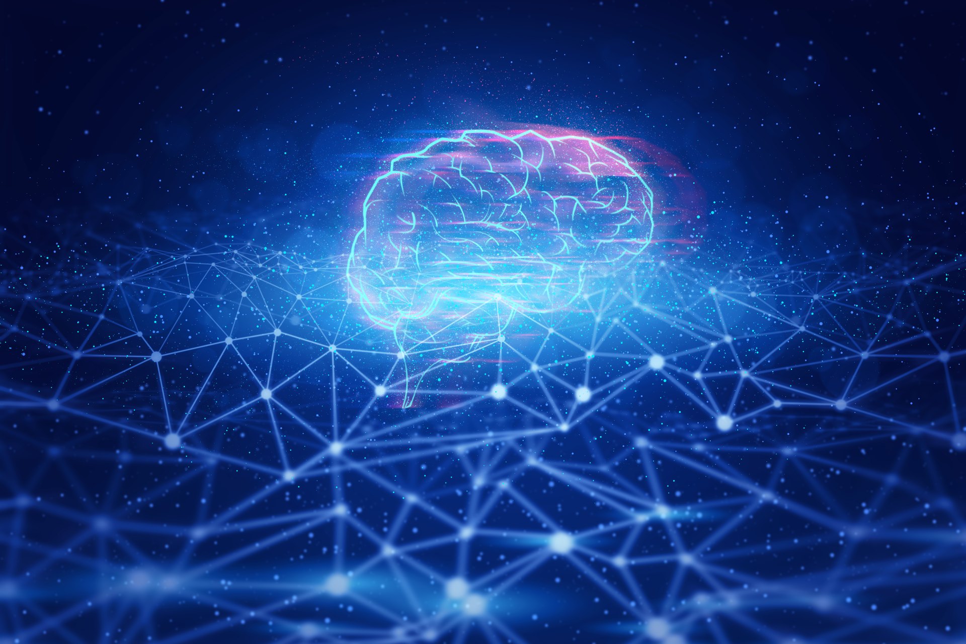 Conceptual network forming the outline of a brain