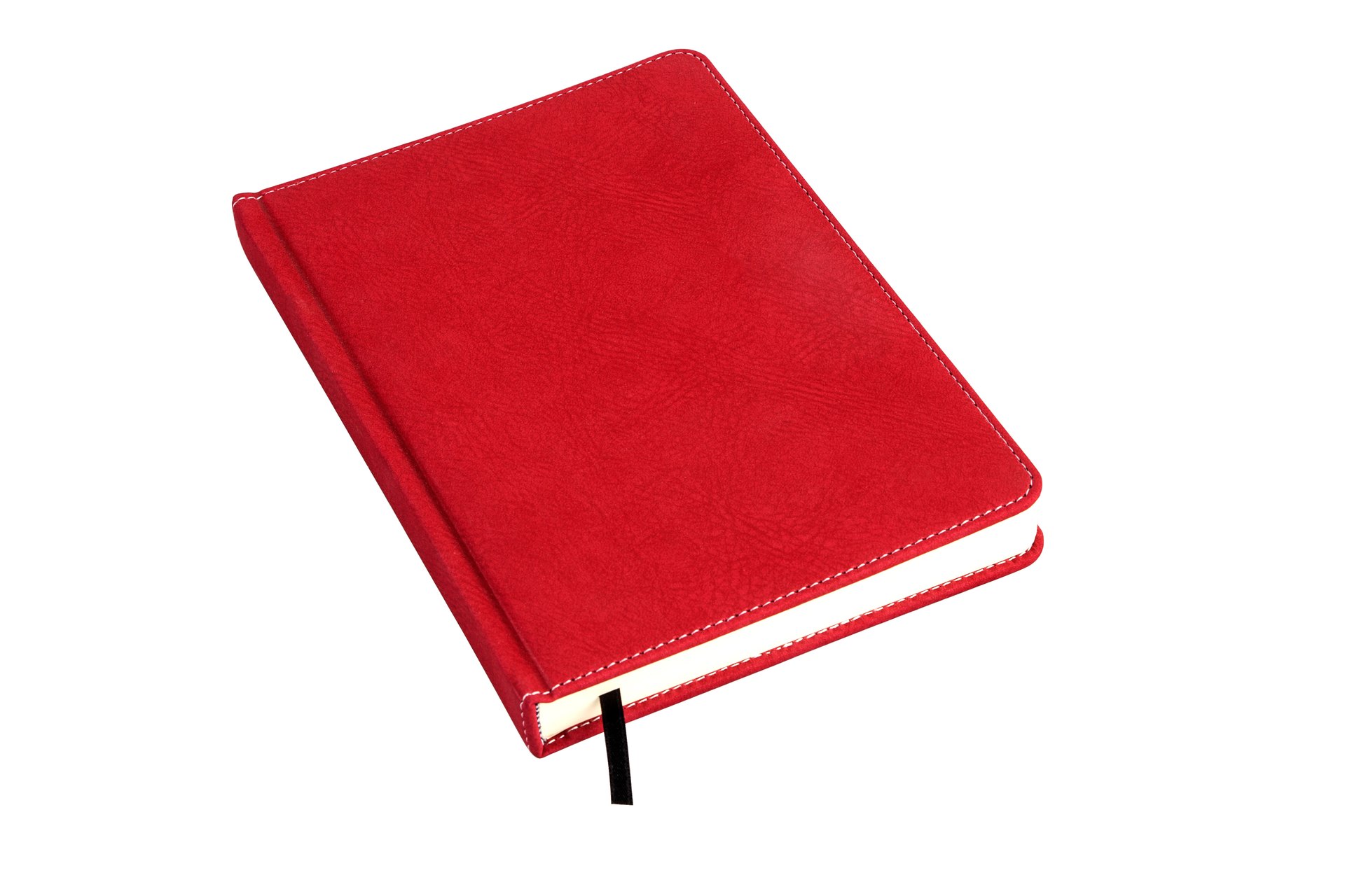 Closed red notebook with a ribbon bookmark