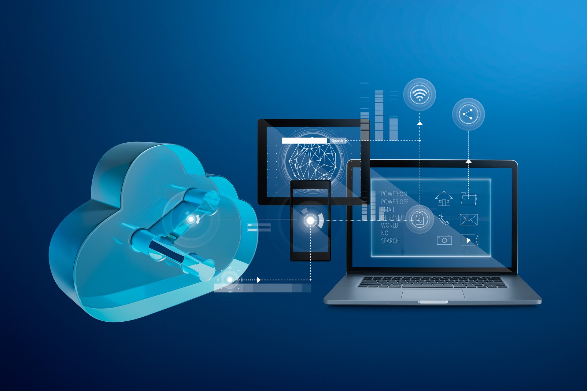Cloud storage illustration linking several devices