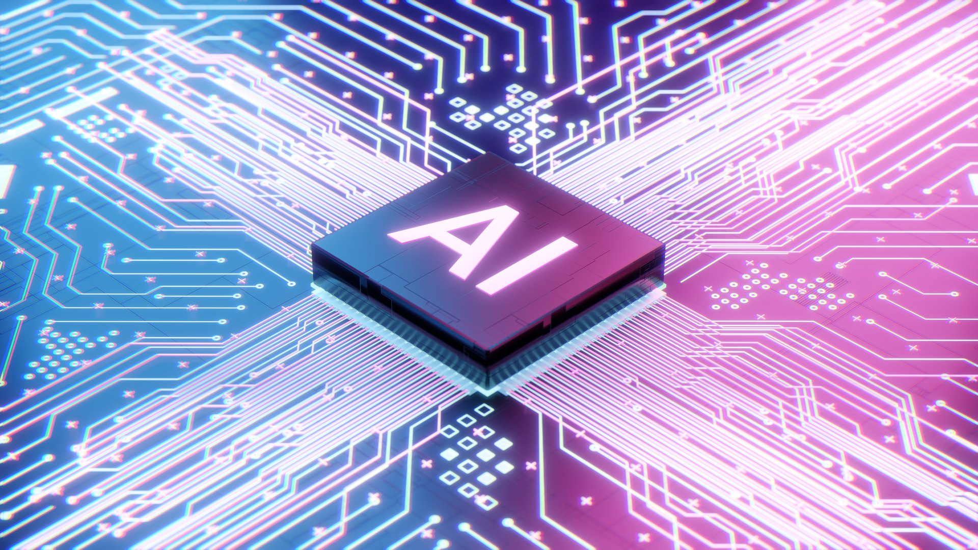 Illustrated AI processor on a circuit board