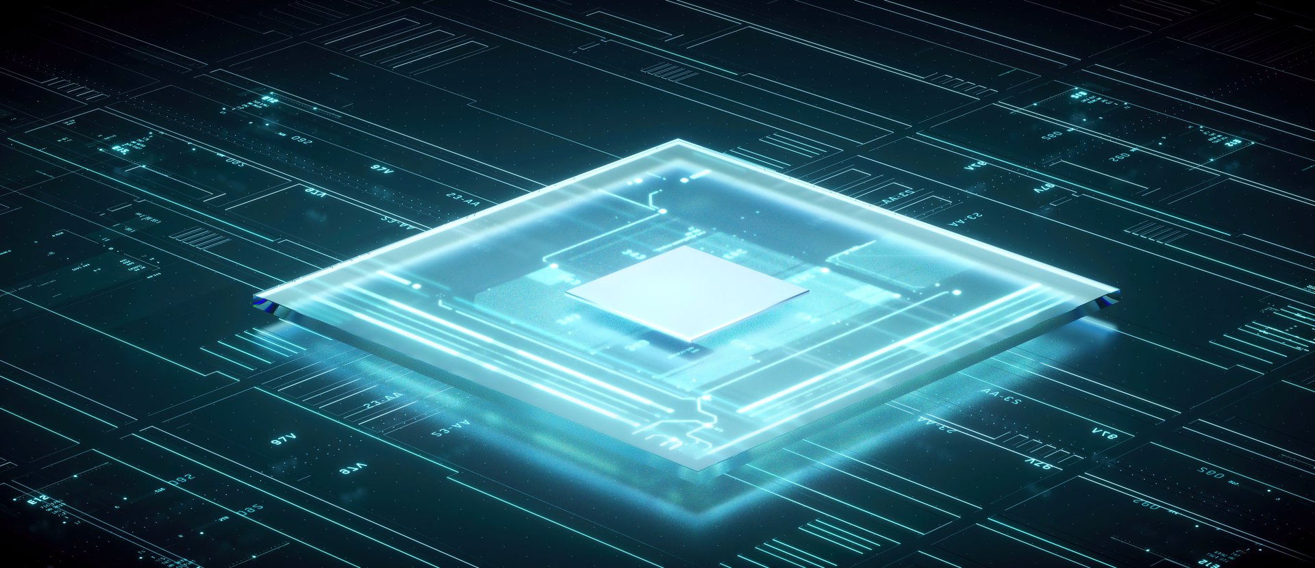 Glowing processor on a circuit board