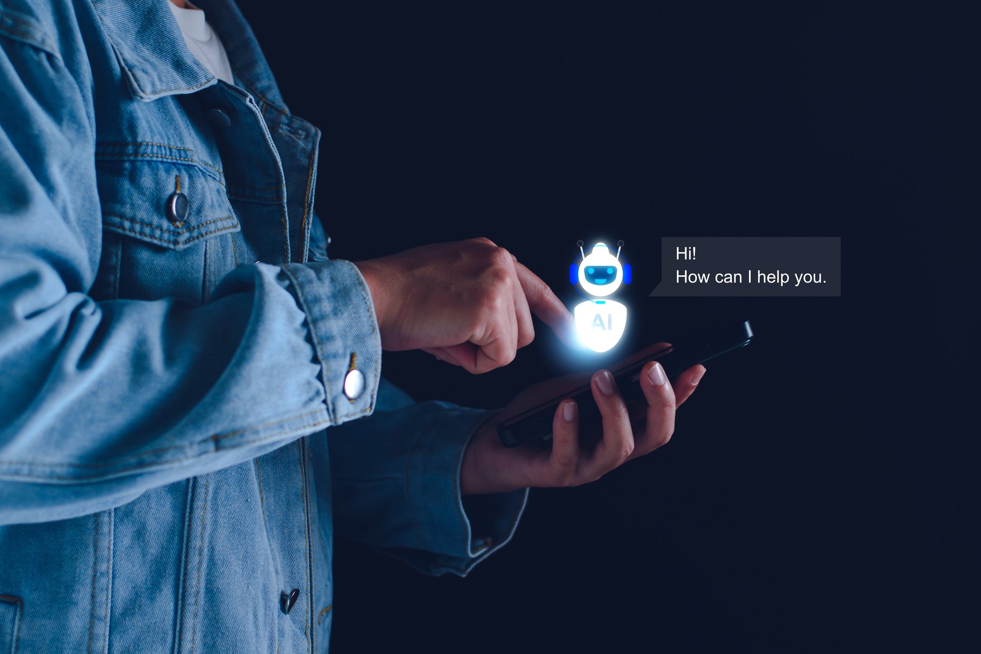 Person using a tablet with a conceptual help-chat illustration