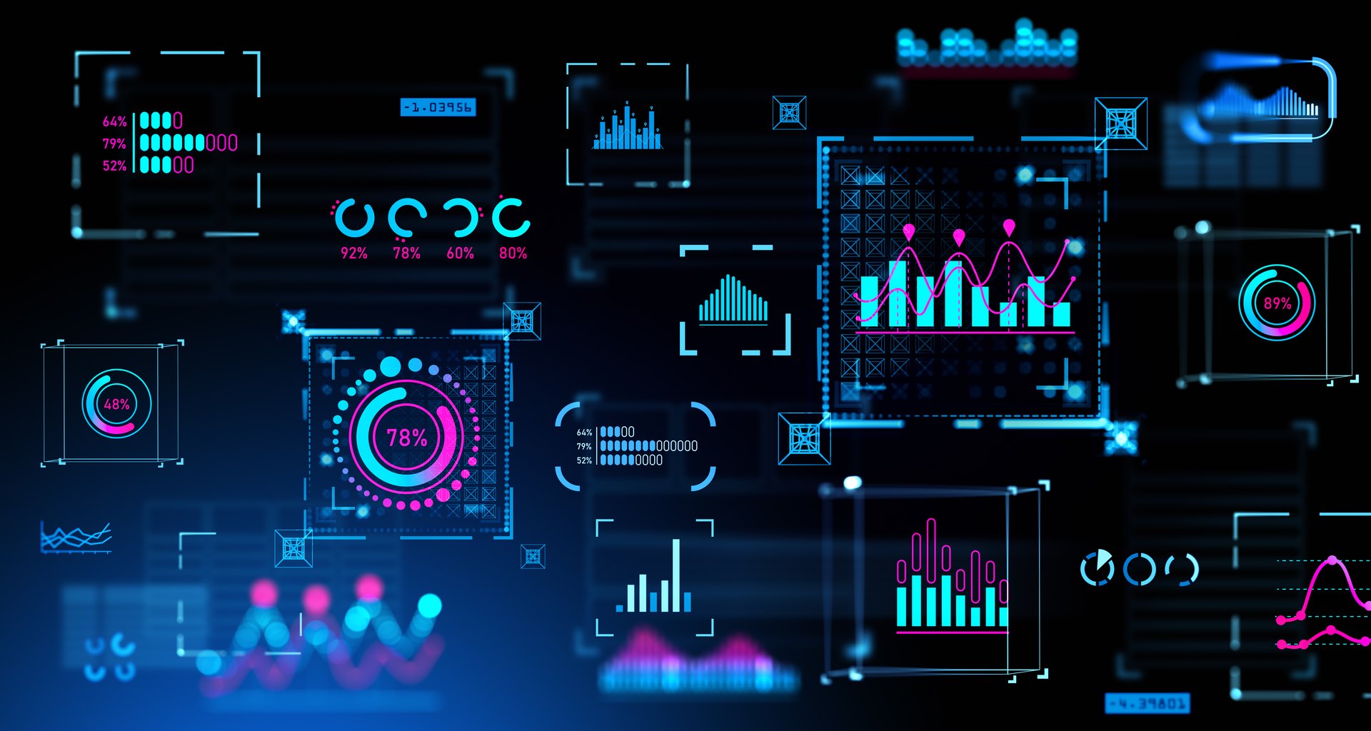 Conceptual dashboard of charts and connected processes