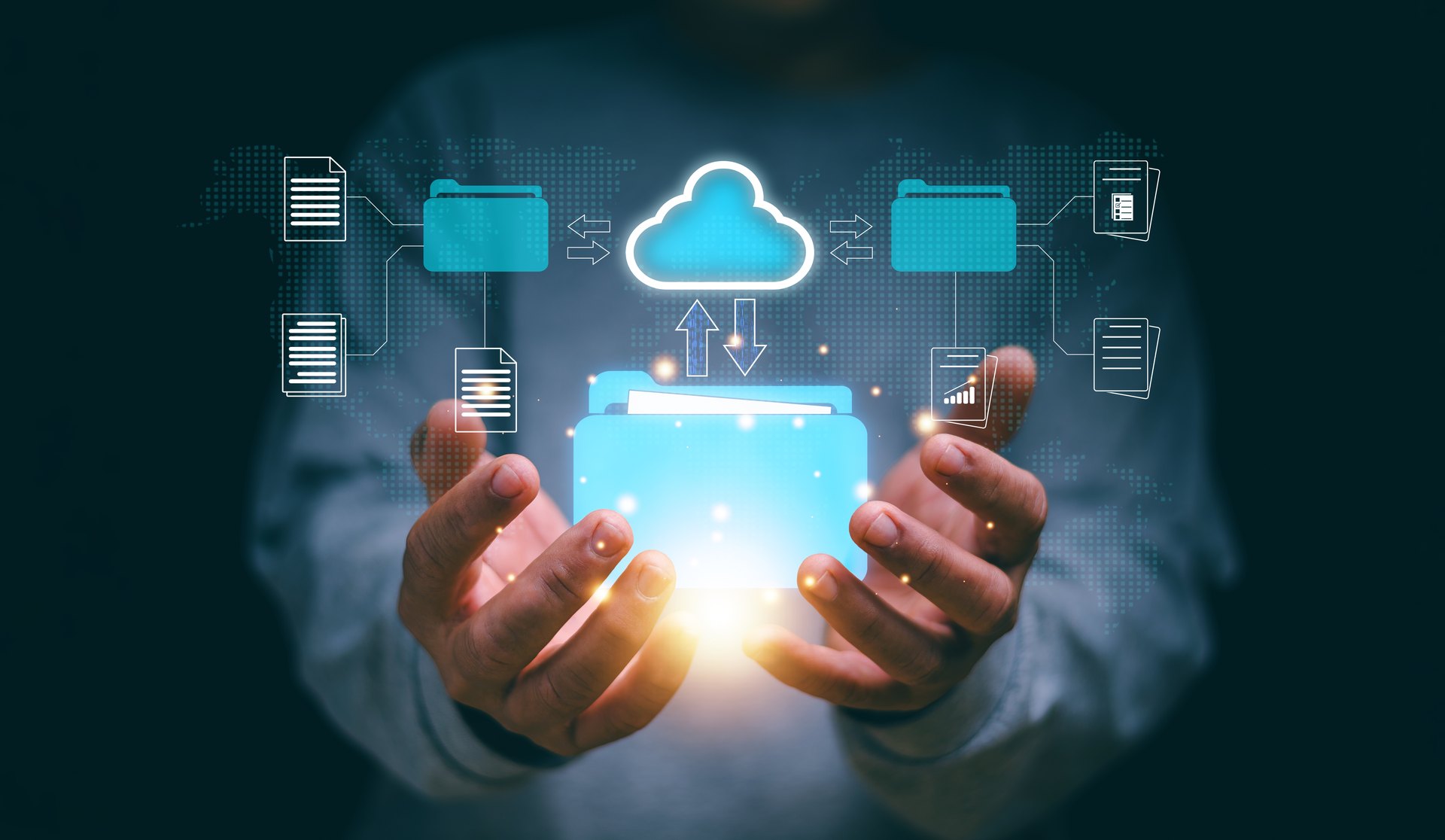 Conceptual illustration of connected documents and folders